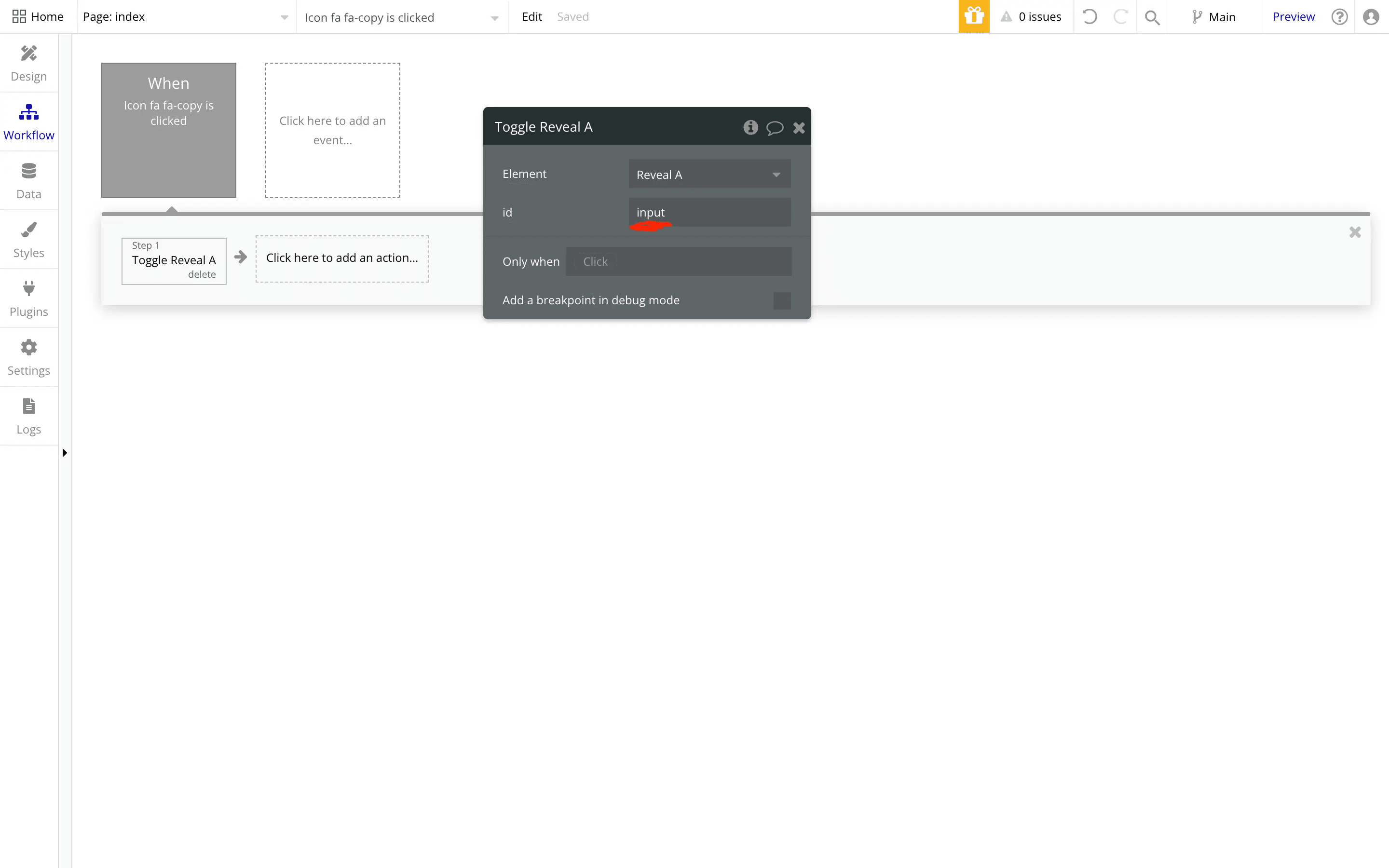 bubble.io workflow to reveal password with a plugin