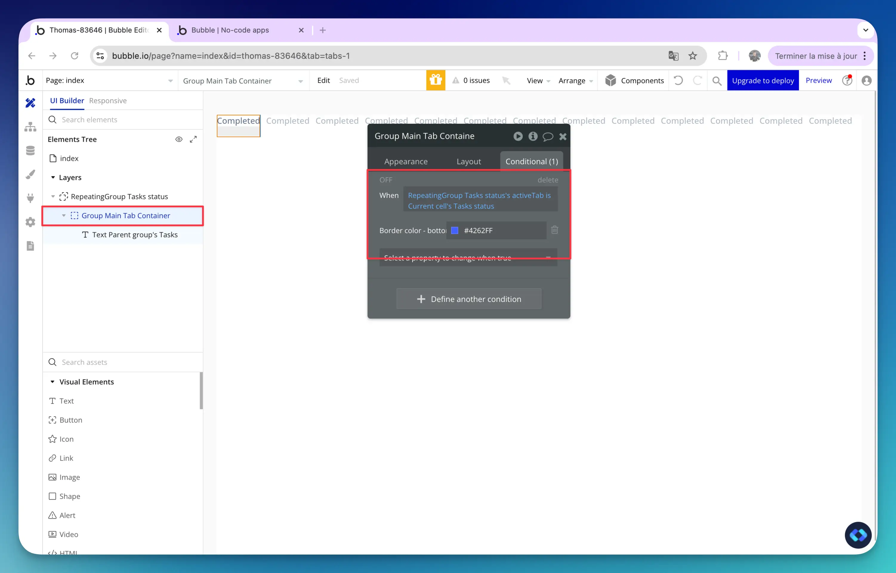 bubble.io tabs conditionals