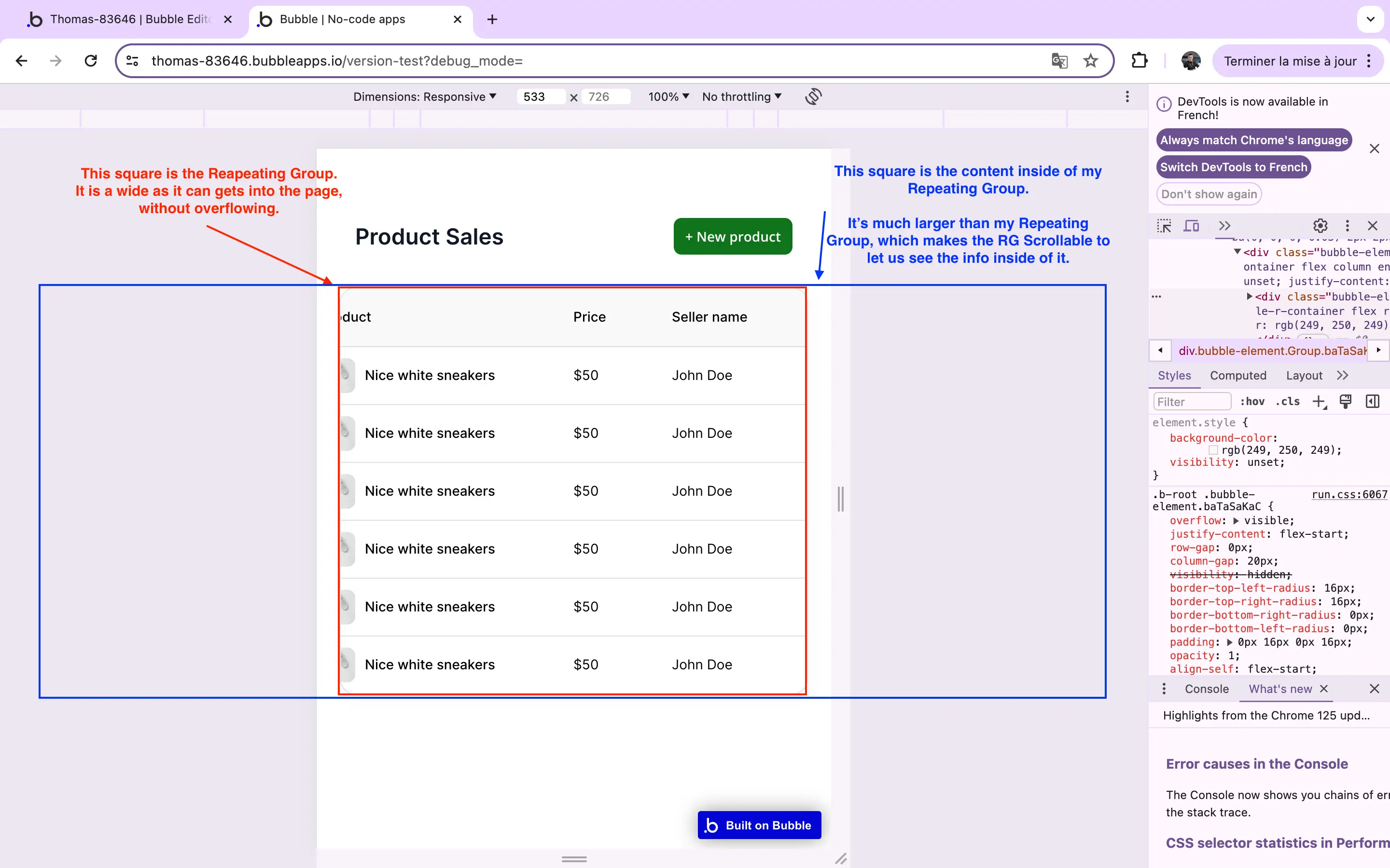 how to make horizontal scroll in table in Bubble.io