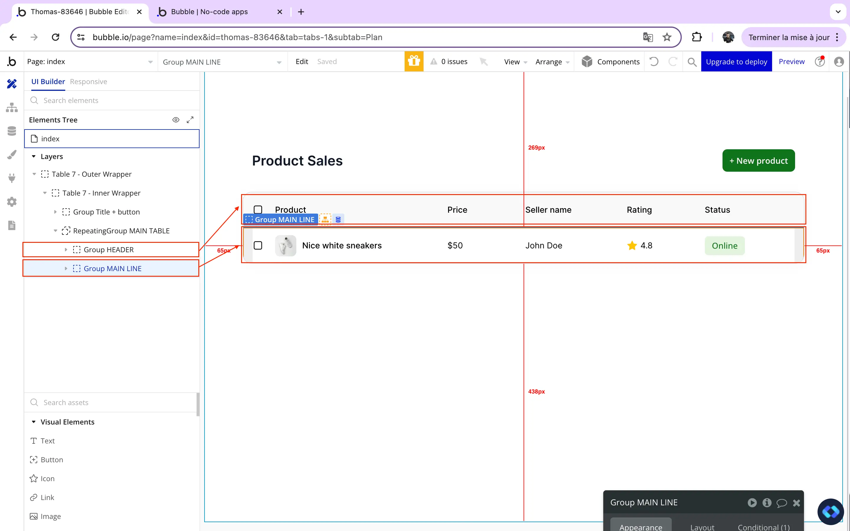 bubble.io data table horizontal scroll