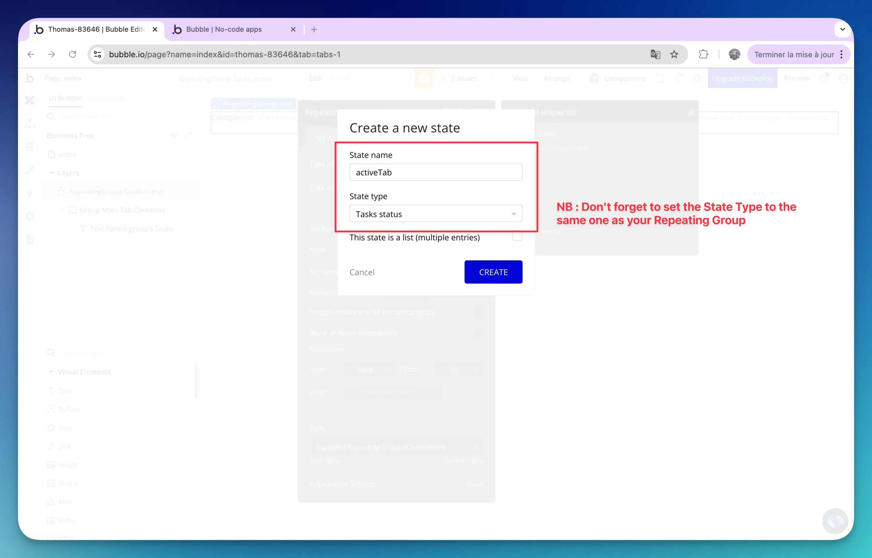 bubble.io tabs with a custom state