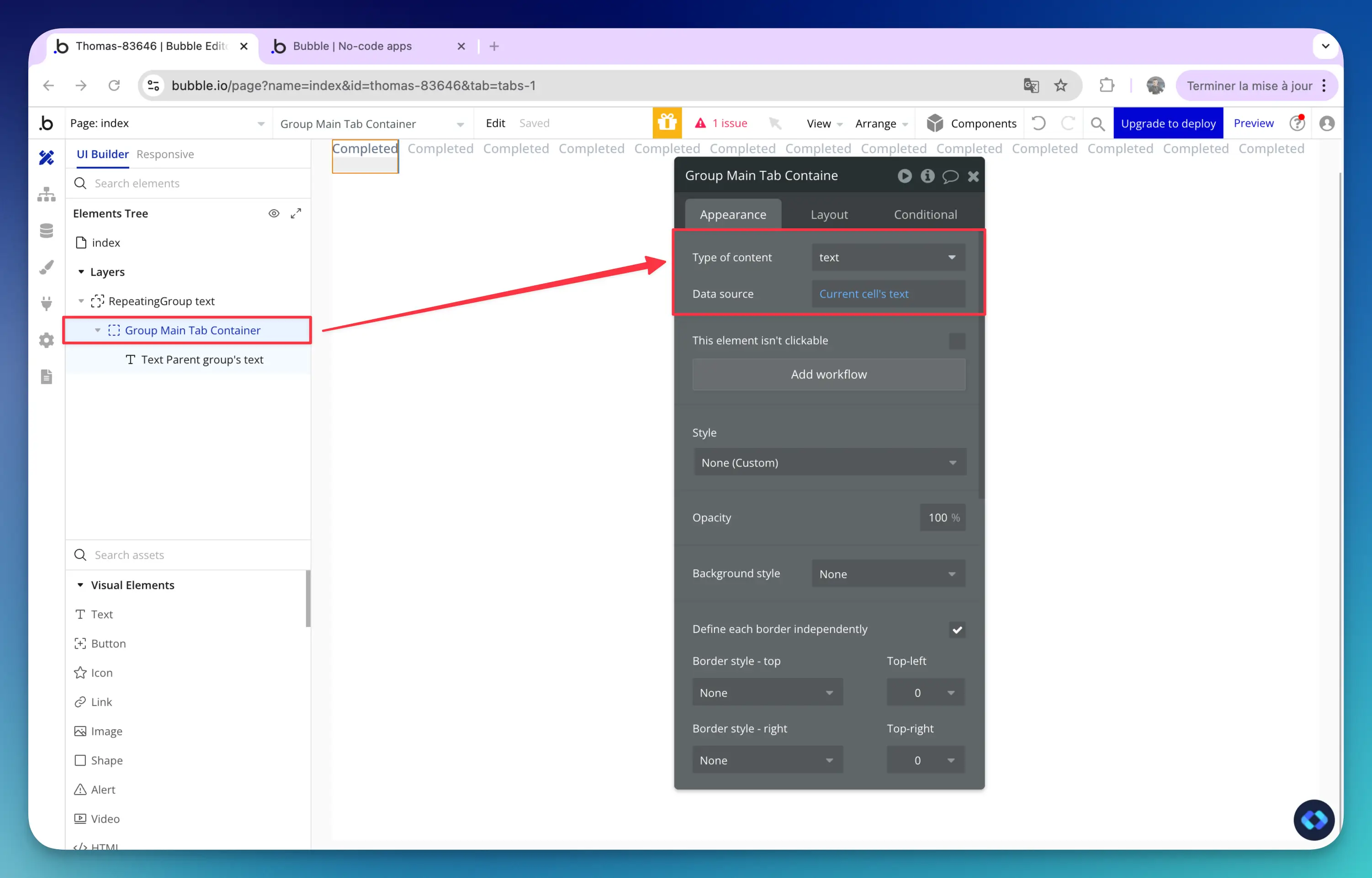 making tabs in bubble.io