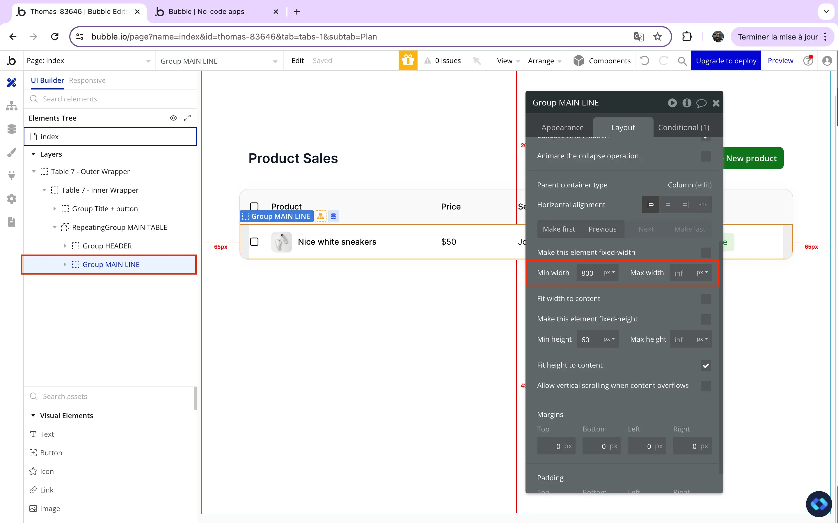 bubble.io horizontal scroll rg