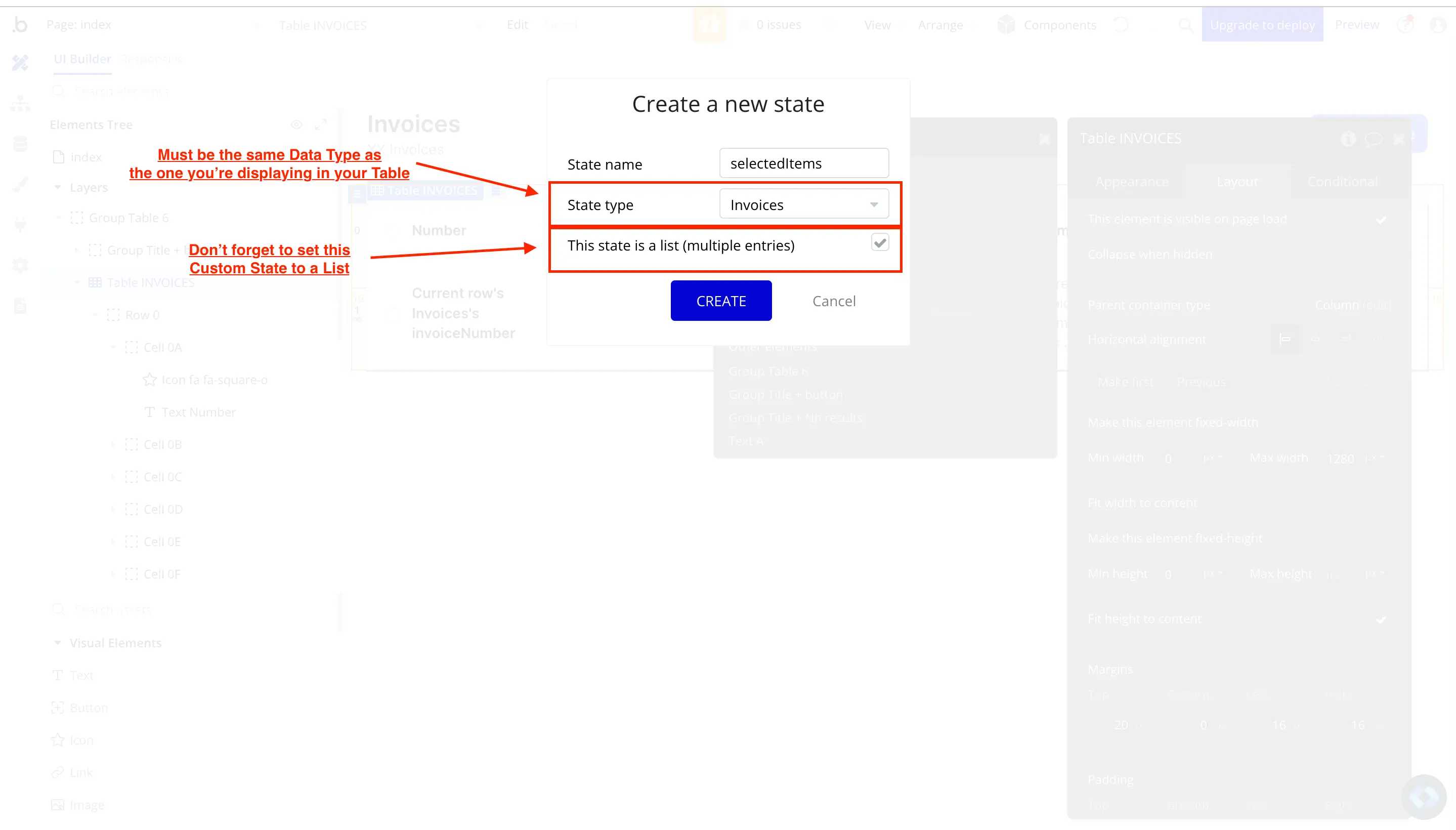 bubble.io select items in a table