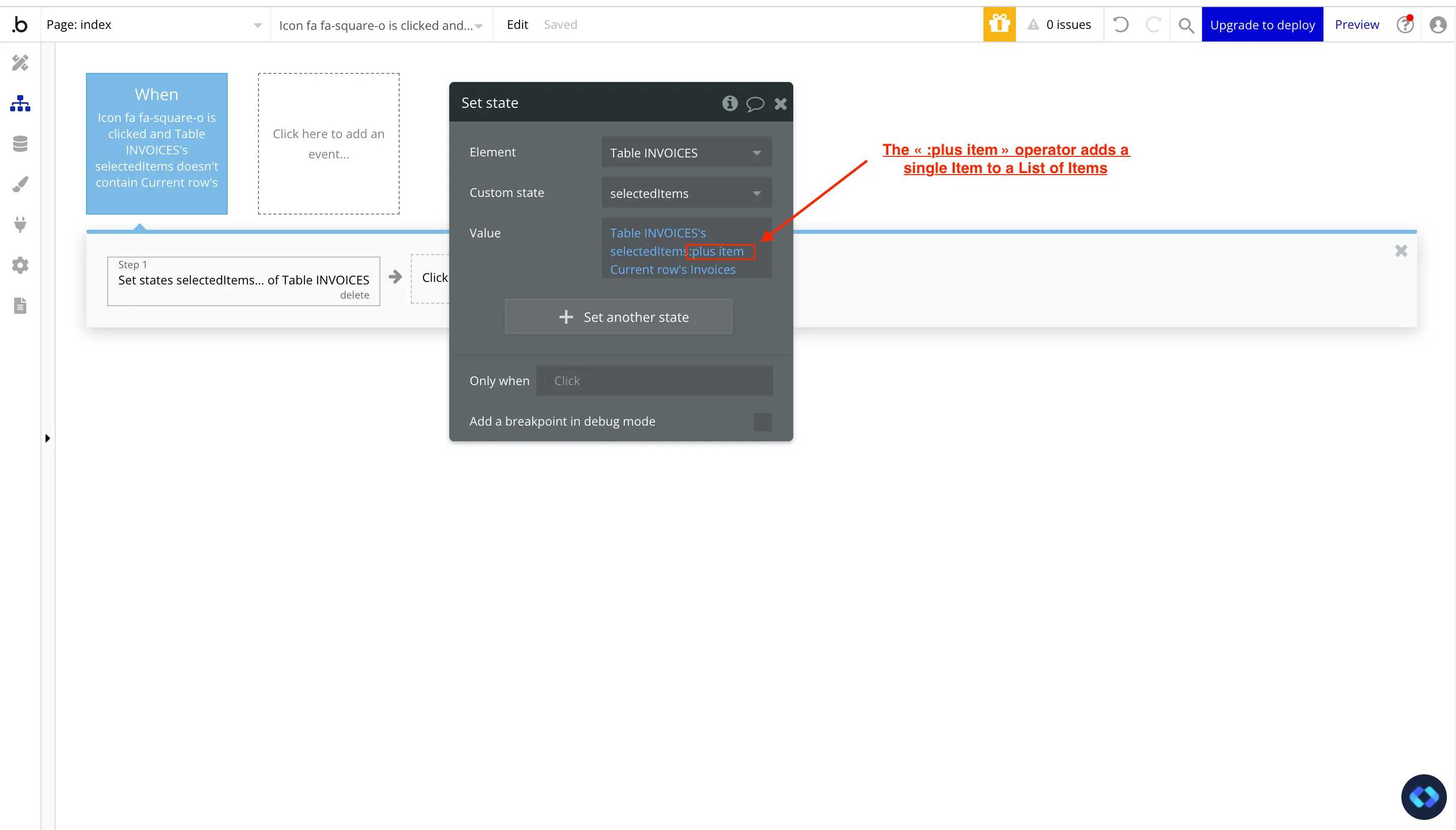 bubble.io select items in a table