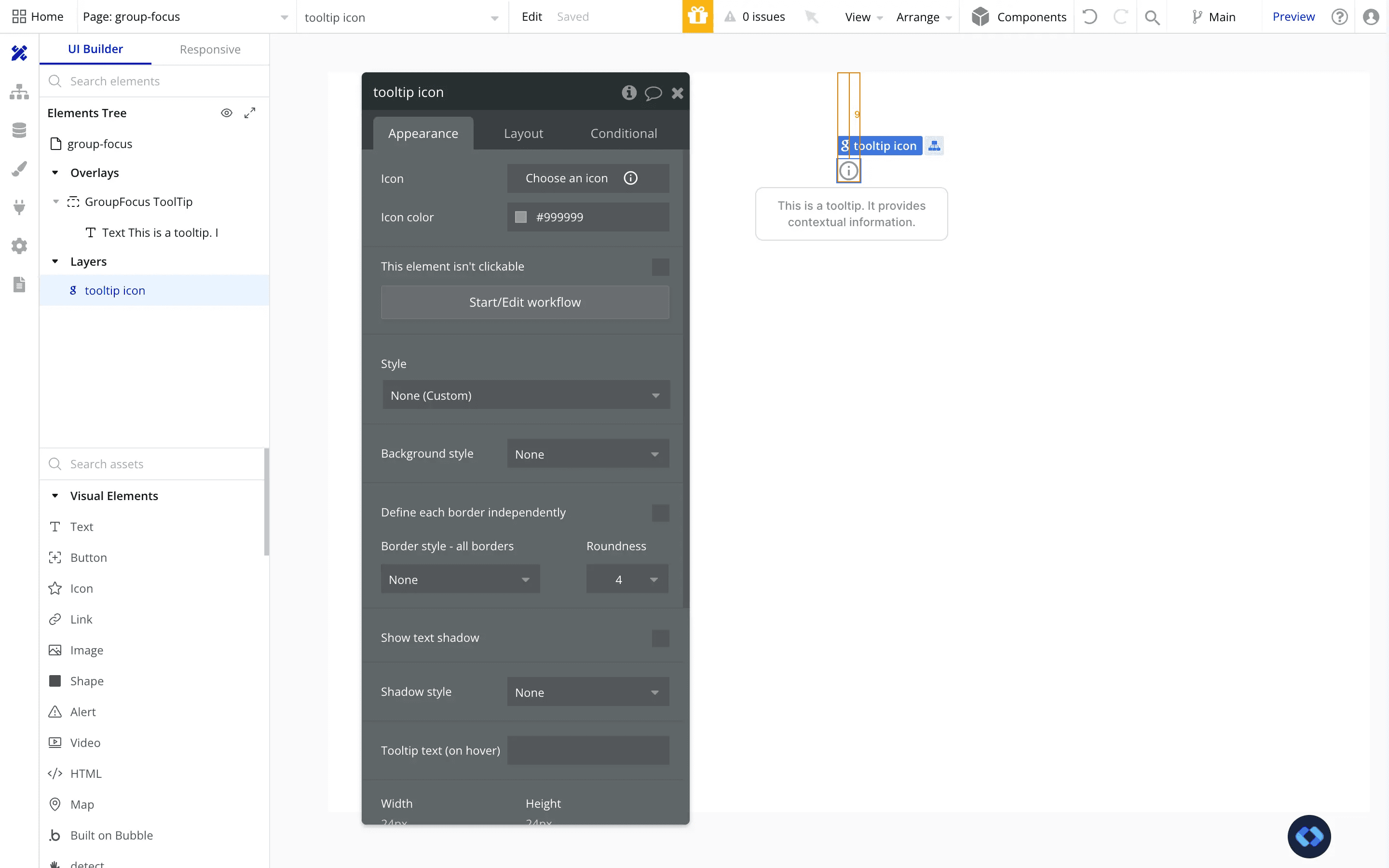 bubble.io tooltip with group focus