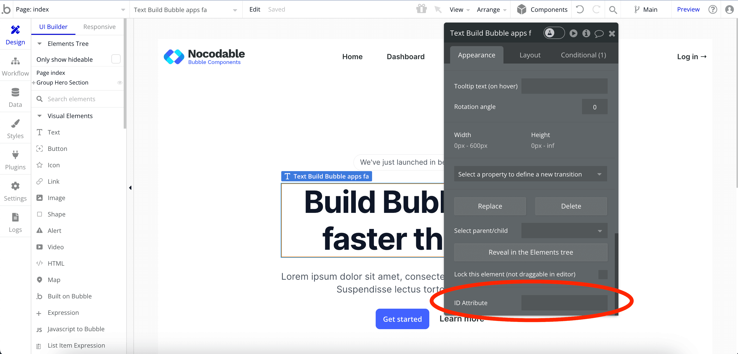 bubble.io id attribute input