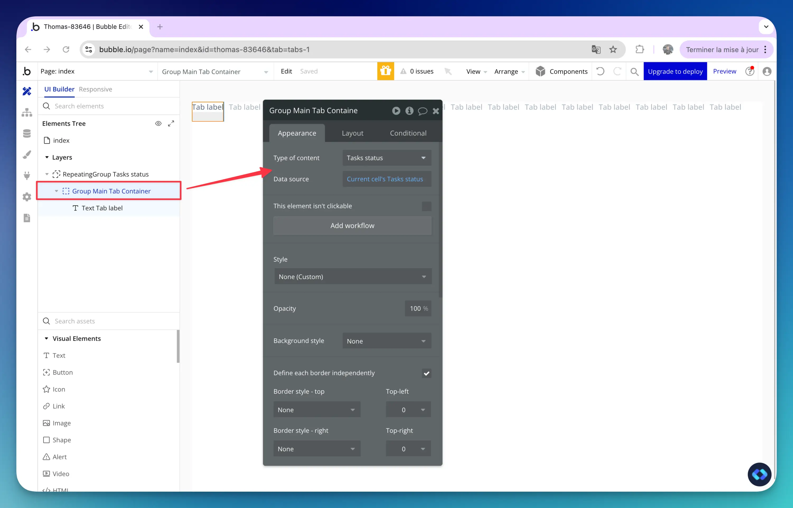 how to make tabs in bubble