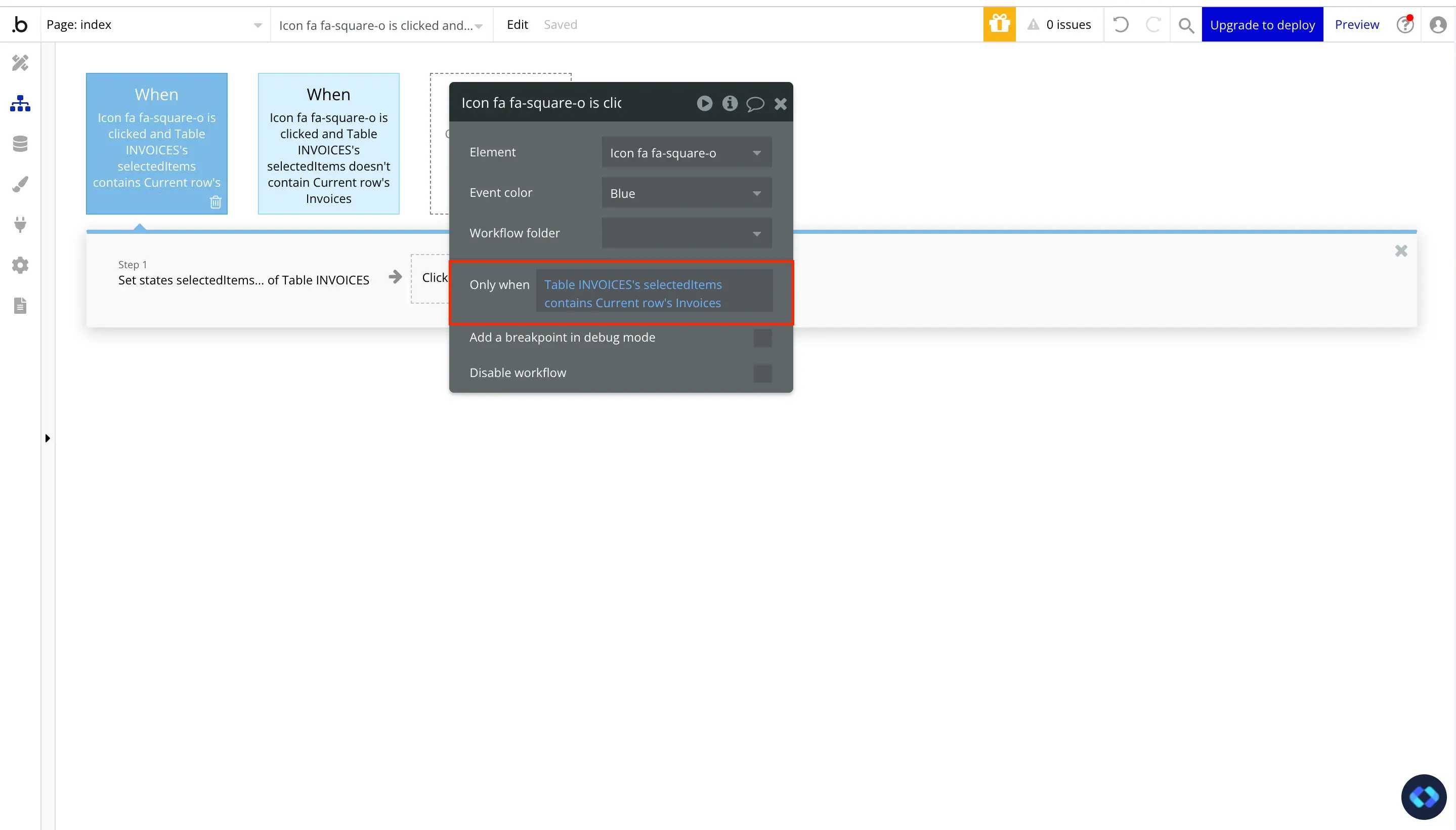 bubble.io select items in a table