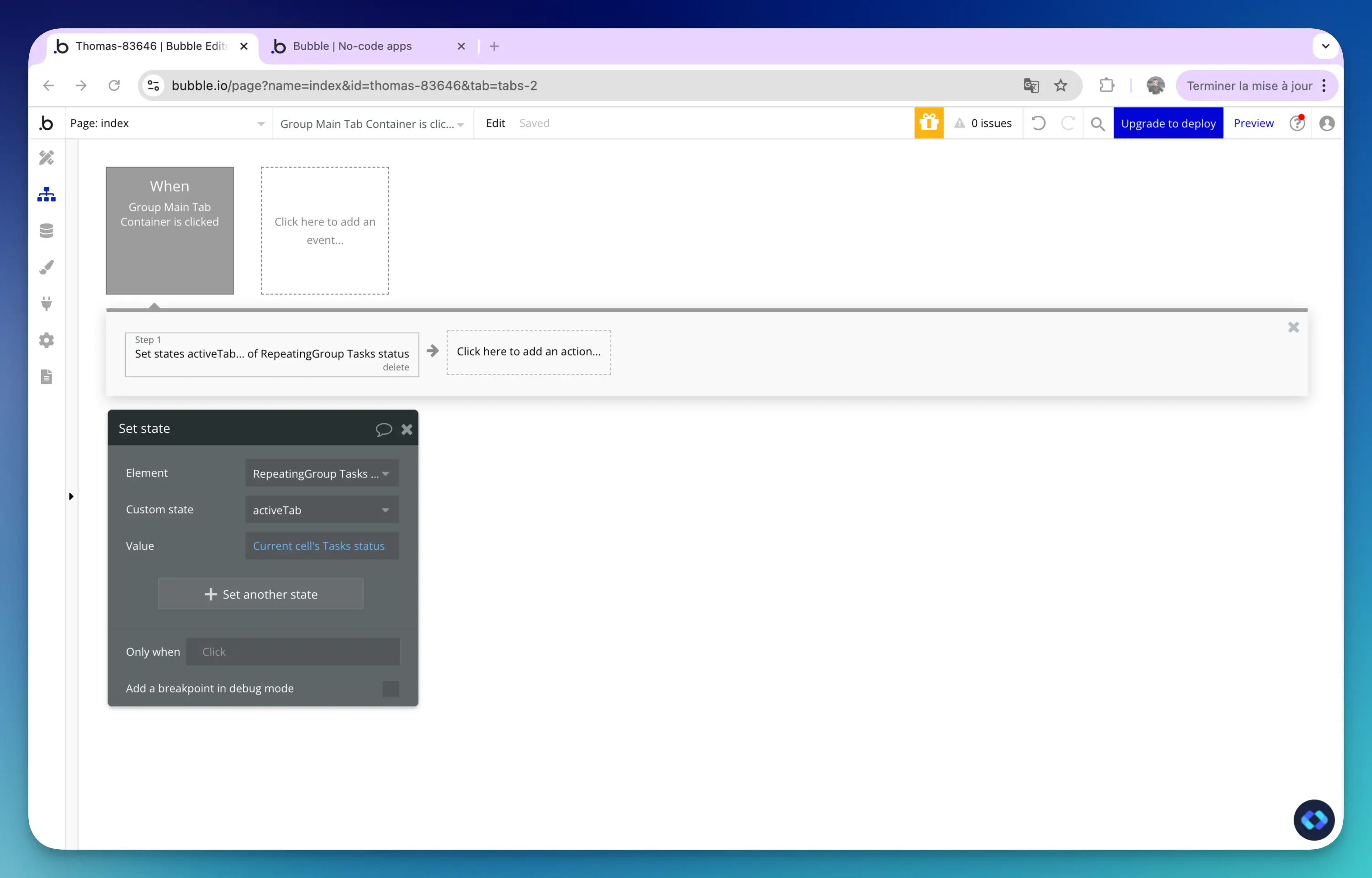 bubble workflow to create a tabs