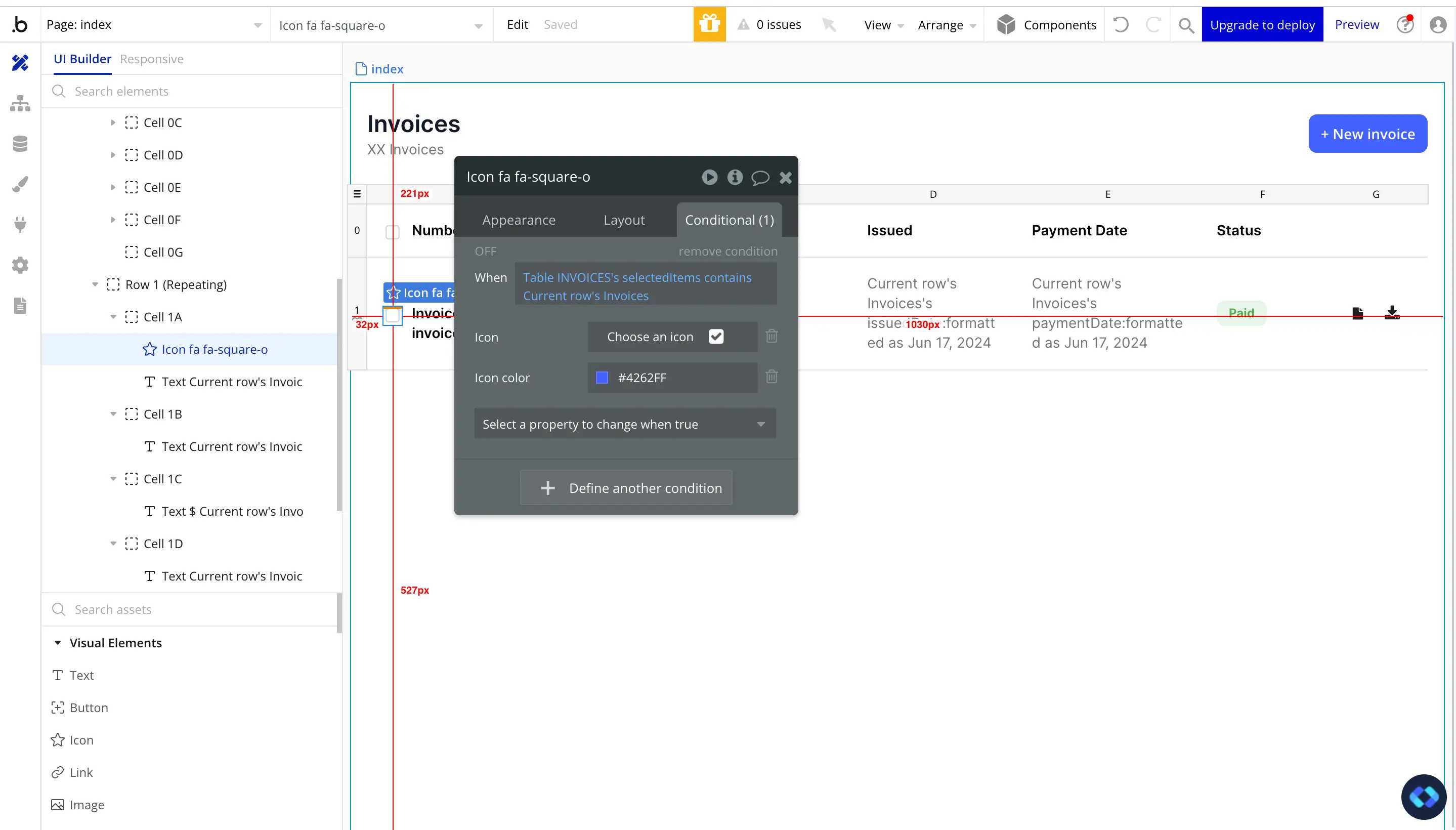 bubble.io checkbox selection feature in table Select an Image