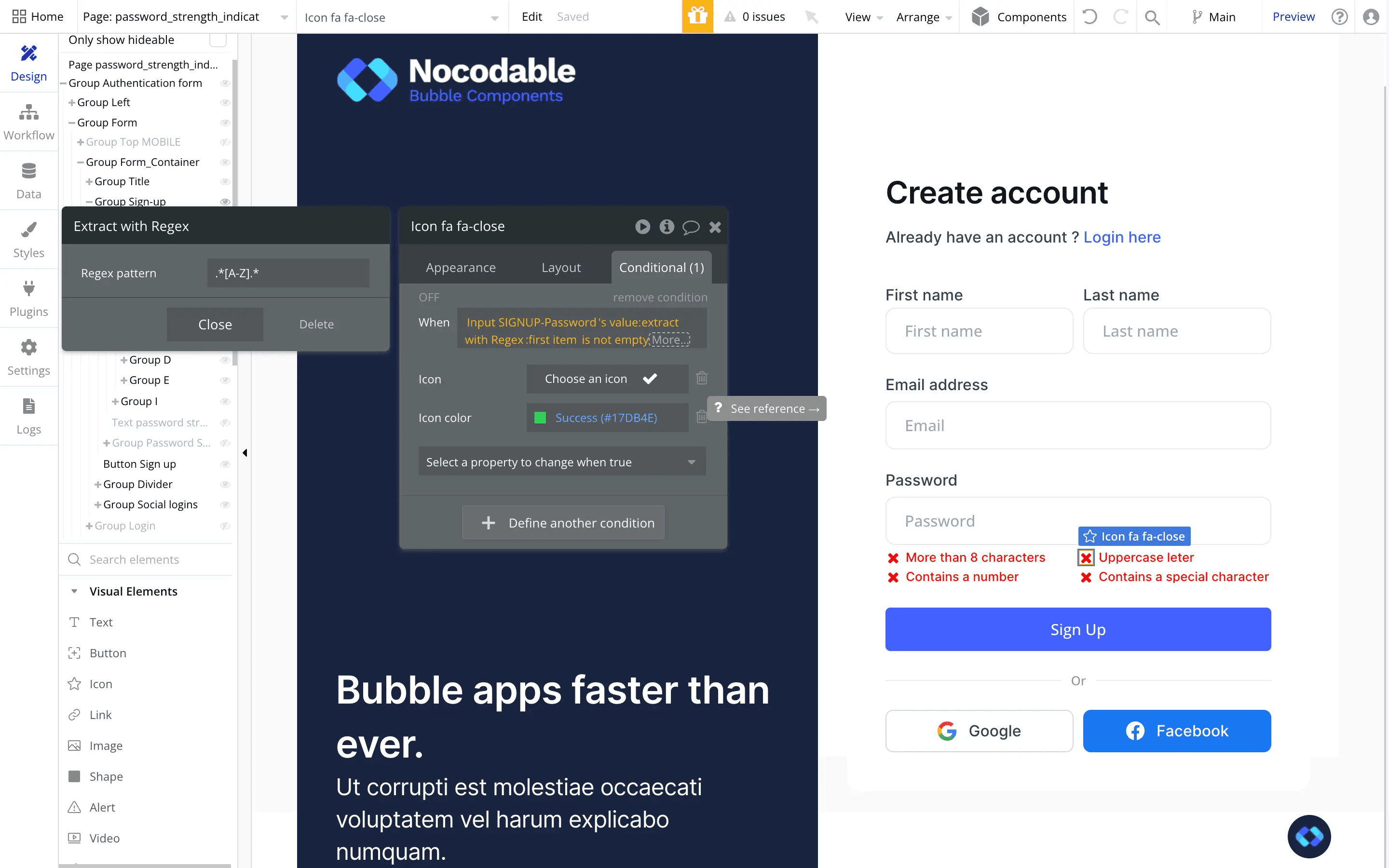 bubble.io detecting uppercase letters in password