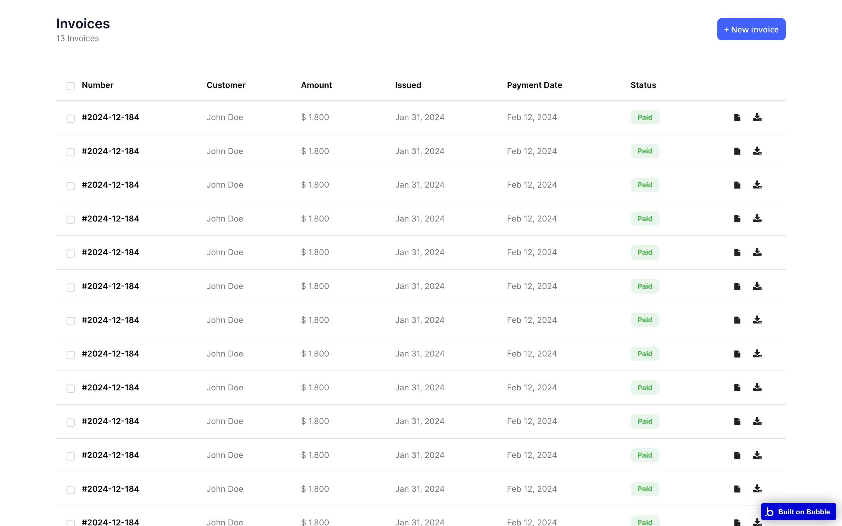 bubble.io table selection